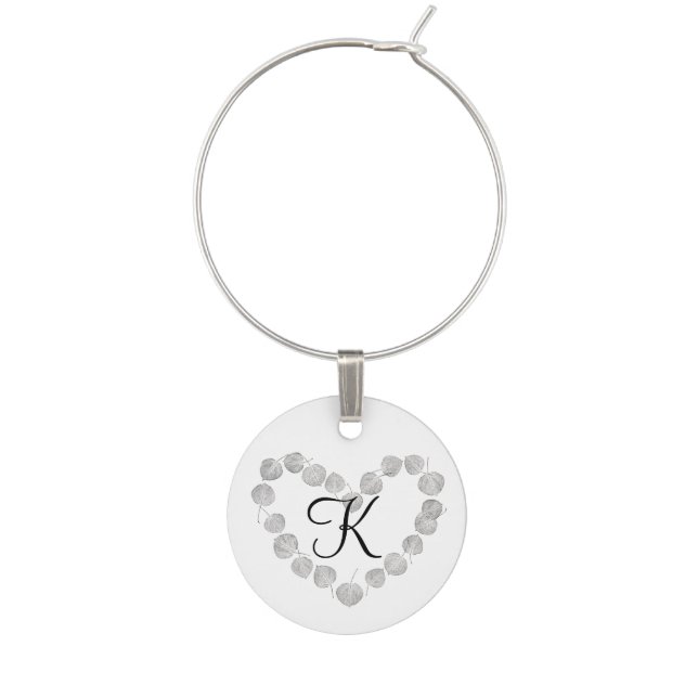 Aspen Heart Black and White Monogram Wine Glass Charm (Front)