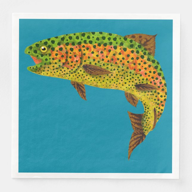 Aspen Leaf Rainbow Trout 1 Paper Dinner Napkins (Front)
