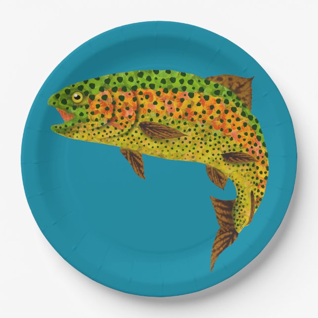 Aspen Leaf Rainbow Trout 1 Paper Plates (Front)