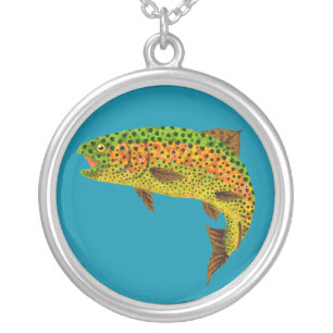Aspen Leaf Rainbow Trout 1 Silver Plated Necklace
