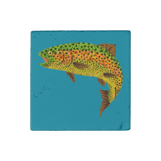 Aspen Leaf Rainbow Trout 1 Stone Magnet (Front)