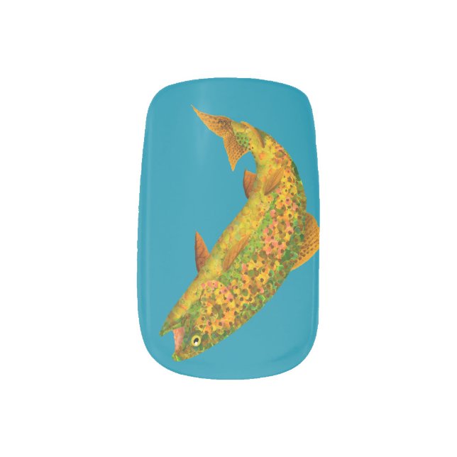 Aspen Leaf Rainbow Trout 2 Minx Nail Art (Left Thumb)