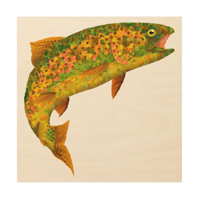 Aspen Leaf Rainbow Trout 2 Wood Wall Art (Front)