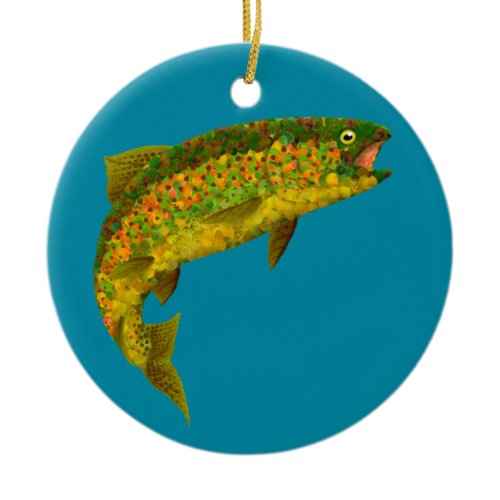 Aspen Leaf Rainbow Trout 3 Ceramic Ornament