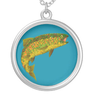 Aspen Leaf Rainbow Trout 3 Silver Plated Necklace