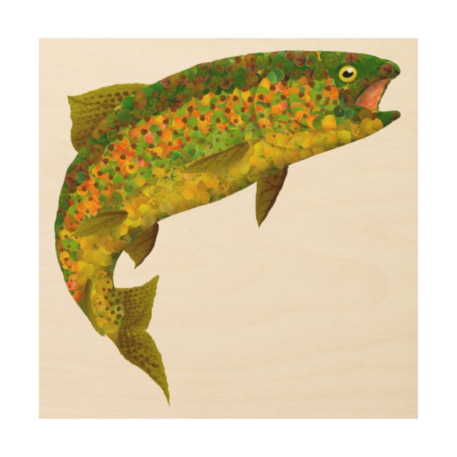 Aspen Leaf Rainbow Trout 3 Wood Wall Art (Front)
