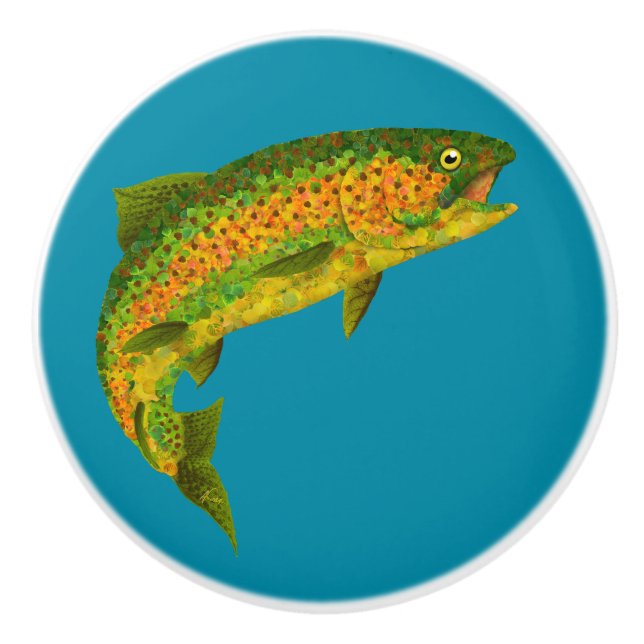 Aspen Leaf Rainbow Trout 4 Ceramic Knob (Front)
