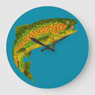 Aspen Leaf Rainbow Trout 4 Large Clock