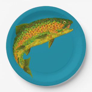 Aspen Leaf Rainbow Trout 4 Paper Plates