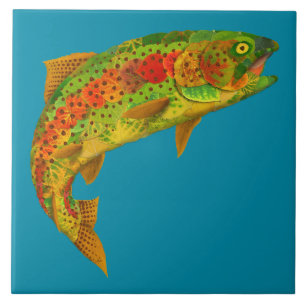 Aspen Leaf Rainbow Trout 5 Ceramic Tile