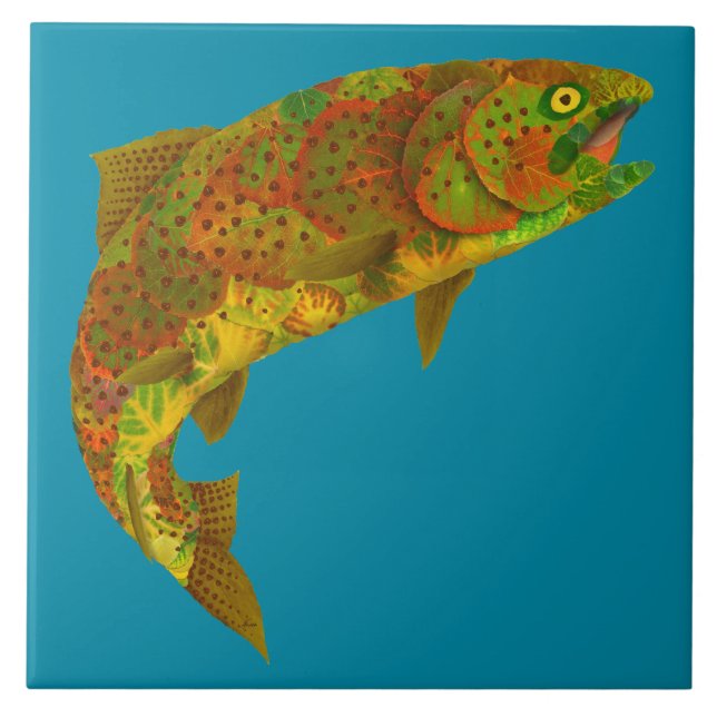 Aspen Leaf Rainbow Trout 6 Ceramic Tile (Front)