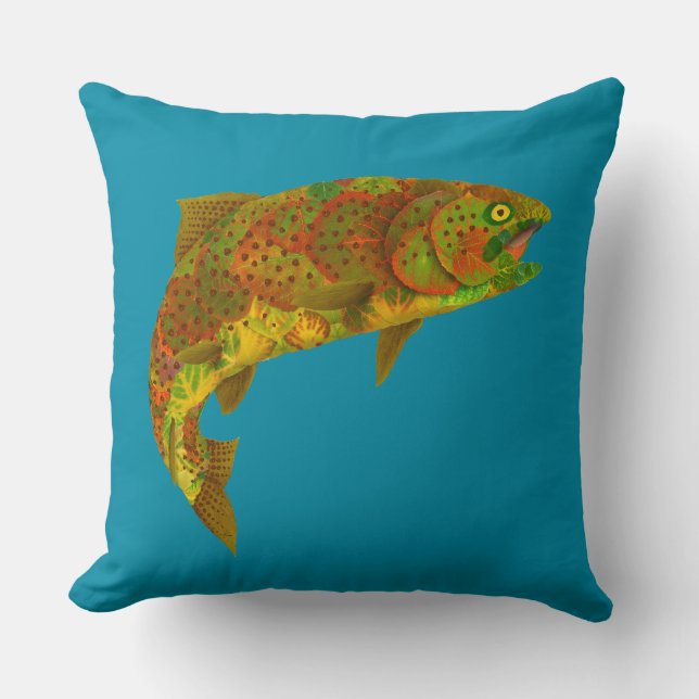 Aspen Leaf Rainbow Trout 6 Throw Pillow (Front)