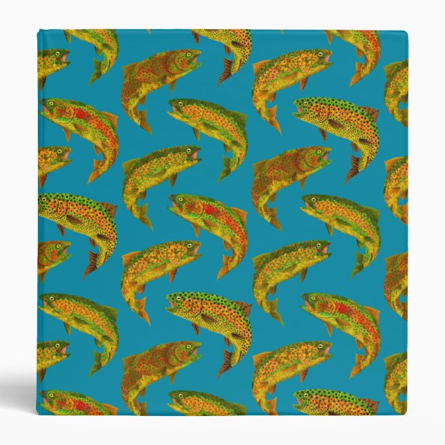 Aspen Leaf Rainbow Trout Seamless Pattern 2018 3 Ring Binder (Front)