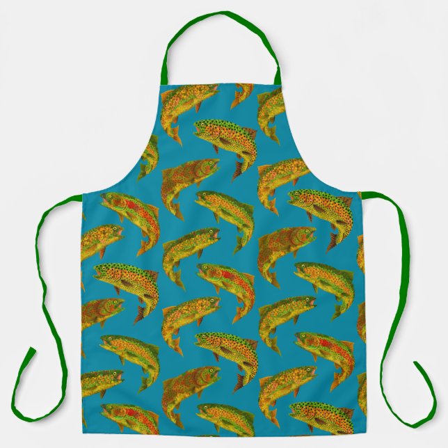 Aspen Leaf Rainbow Trout Seamless Pattern 2018 Apron (Front)