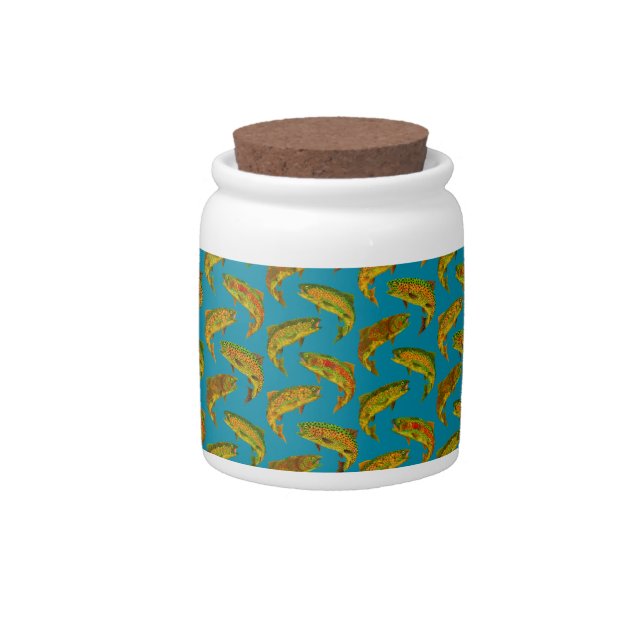 Aspen Leaf Rainbow Trout Seamless Pattern 2018 Candy Jar (Front)