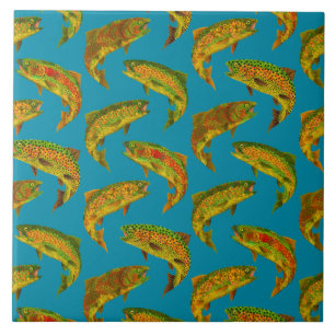 Aspen Leaf Rainbow Trout Seamless Pattern 2018 Ceramic Tile
