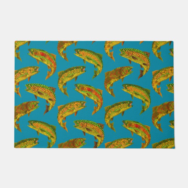 Aspen Leaf Rainbow Trout Seamless Pattern 2018 Doormat (Front)