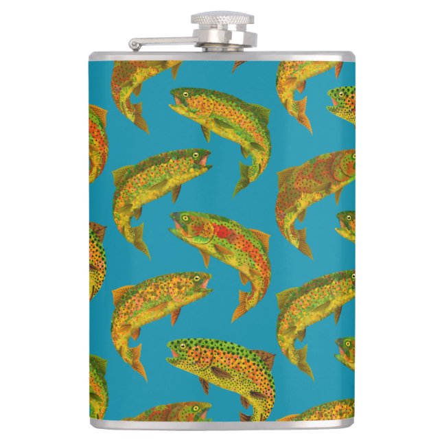 Aspen Leaf Rainbow Trout Seamless Pattern 2018 Flask (Front)