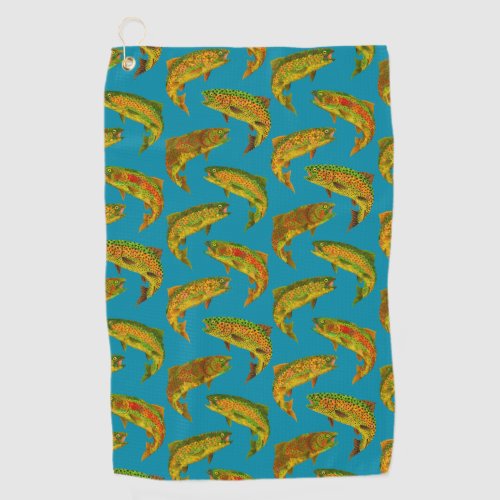 Aspen Leaf Rainbow Trout Seamless Pattern 2018 Golf Towel