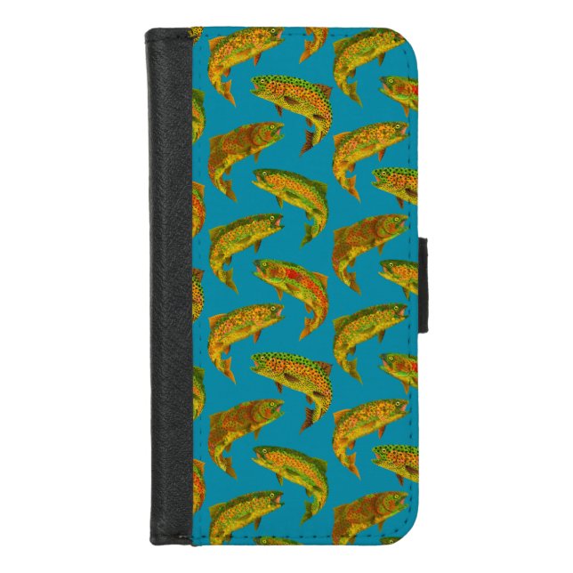 Aspen Leaf Rainbow Trout Seamless Pattern 2018 iPhone Wallet Case (Front)