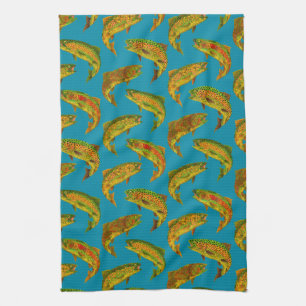 Aspen Leaf Rainbow Trout Seamless Pattern 2018 Kitchen Towel