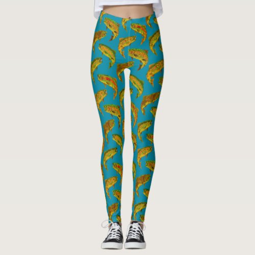 Aspen Leaf Rainbow Trout Seamless Pattern 2018 Leggings