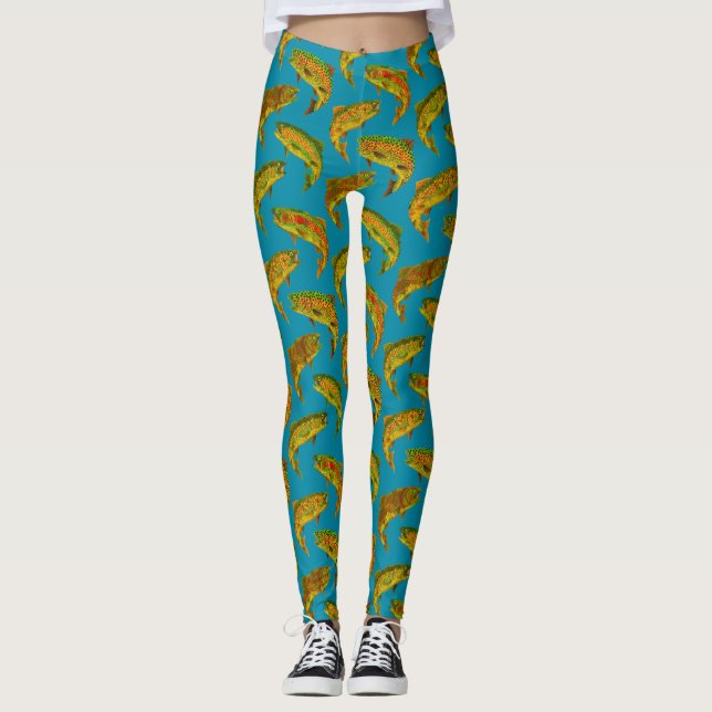 Aspen Leaf Rainbow Trout Seamless Pattern 2018 Leggings (Front)
