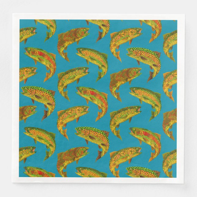 Aspen Leaf Rainbow Trout Seamless Pattern 2018 Paper Dinner Napkins (Front)
