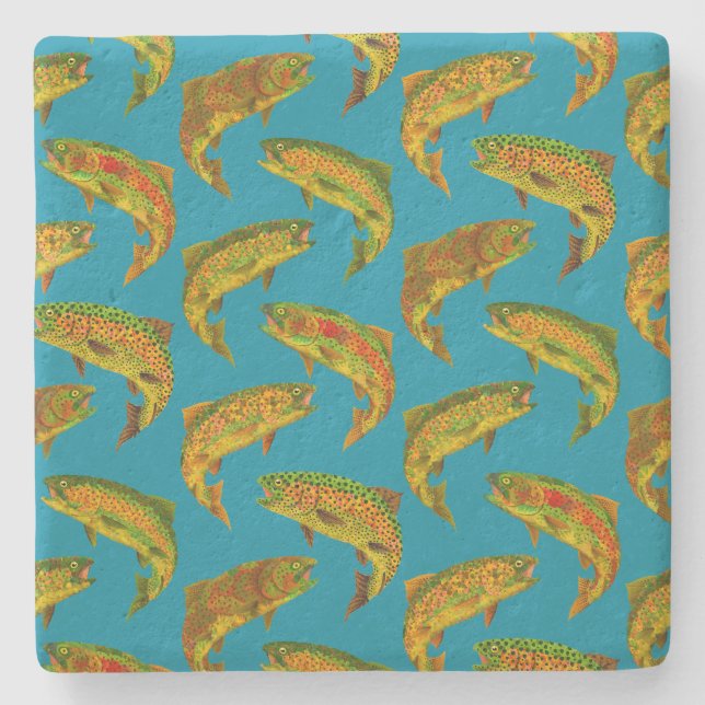 Aspen Leaf Rainbow Trout Seamless Pattern 2018 Stone Coaster (Front)