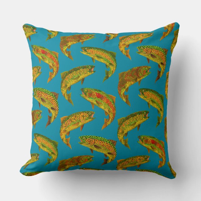 Aspen Leaf Rainbow Trout Seamless Pattern 2018 Throw Pillow (Front)