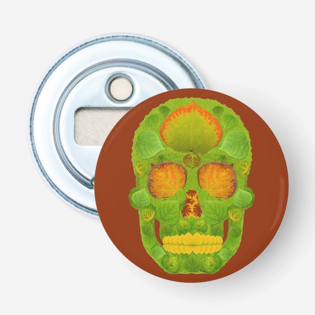 Aspen Leaf Skull 10 Bottle Opener (Front)