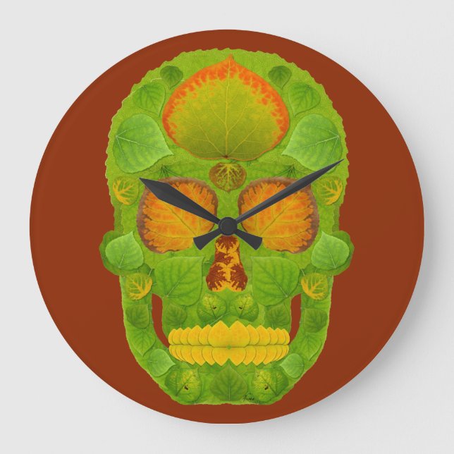 Aspen Leaf Skull 10 Large Clock (Front)