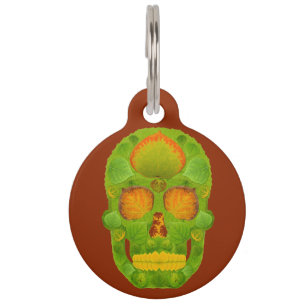 Aspen Leaf Skull 10 Pet ID Tag