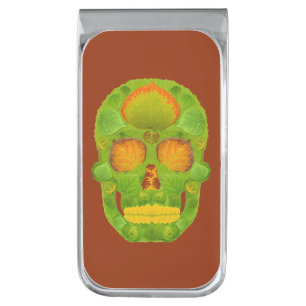 Aspen Leaf Skull 10 Silver Finish Money Clip