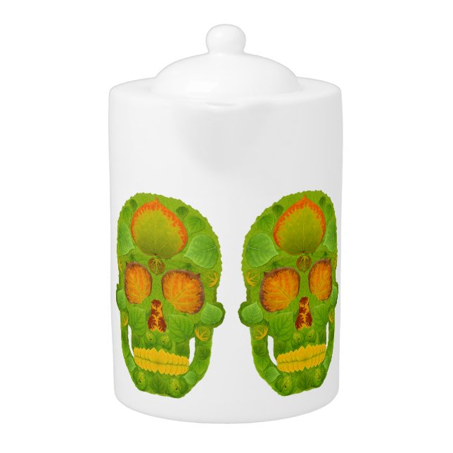 Aspen Leaf Skull 10 Teapot (Front)