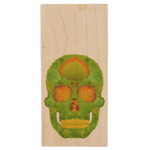 Aspen Leaf Skull 10 Wood Flash Drive