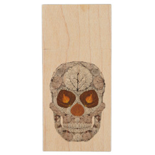 Aspen Leaf Skull 11 Wood Flash Drive