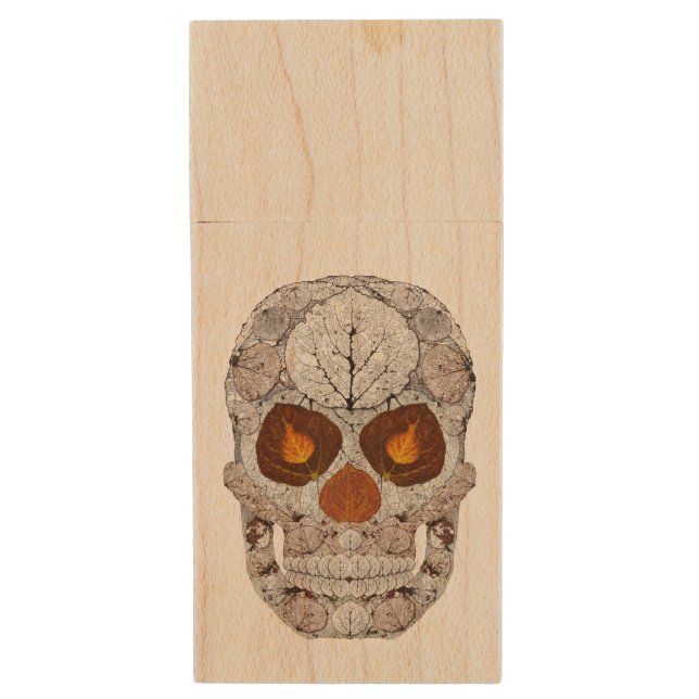 Aspen Leaf Skull 11 Wood Flash Drive (Front Vertical)
