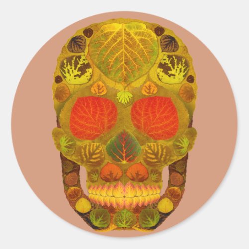 Aspen Leaf Skull 12 Classic Round Sticker
