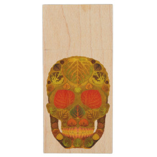 Aspen Leaf Skull 12 Wood USB Flash Drive