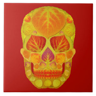 Aspen Leaf Skull 13 Ceramic Tile