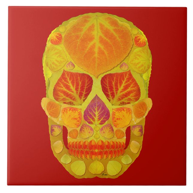 Aspen Leaf Skull 13 Ceramic Tile (Front)