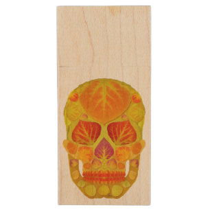 Aspen Leaf Skull 13 Wood USB Flash Drive