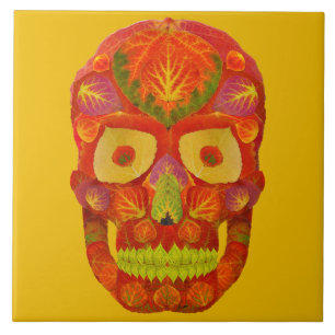 Aspen Leaf Skull 16 Ceramic Tile