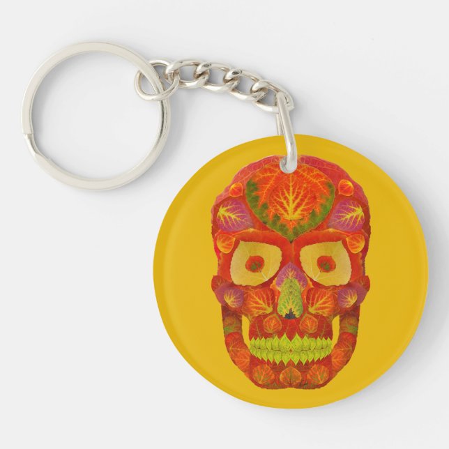 Aspen Leaf Skull 16 Keychain (Front)