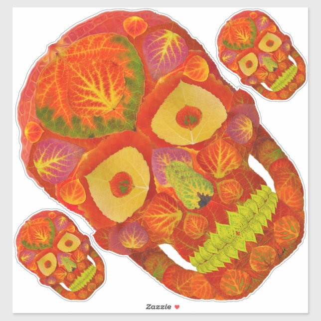 Aspen Leaf Skull 16 Sticker (Sheet)