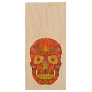 Aspen Leaf Skull 16 Wood Flash Drive