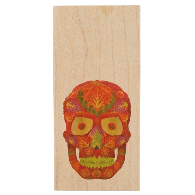 Aspen Leaf Skull 16 Wood Flash Drive (Front Vertical)