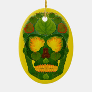Aspen Leaf Skull 9 Ceramic Ornament
