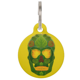 Aspen Leaf Skull 9 Pet ID Tag